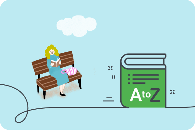 女性と辞書のイラスト